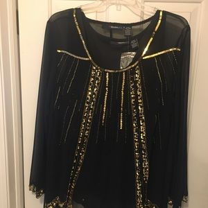 Two piece black and gold sequined blouse W24.